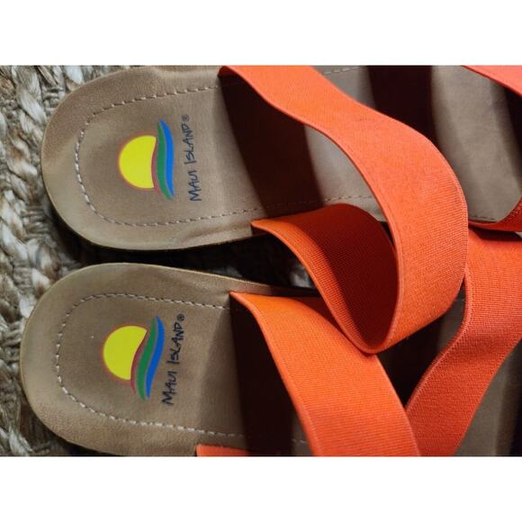 MAUI ISLAND Women's Laguna Neon Orange Tan Strappy Stretch Slide Sandal Size 10 - Picture 3 of 5